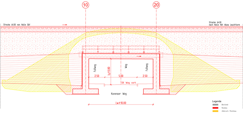 Eisenbahnüberführung Kanenaer Weg Strecke 6430 Längsschnitt (Zeichnung: DB AG)